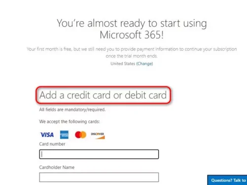 Microsoft Word بعد إدخال تفاصيل الدفع انقر فوق زر اشتراك