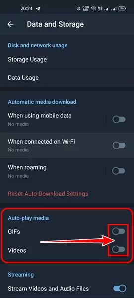 Telegram إيقاف التشغيل التلقائي للوسائط على