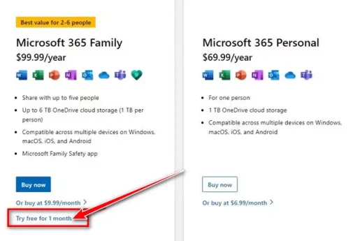 جرب مجانًا لمدة شهر واحد ضمن عائلة Microsoft 365