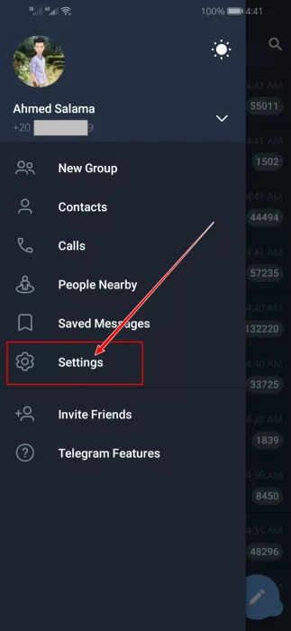 الإعدادات في تطبيق تيليجرام