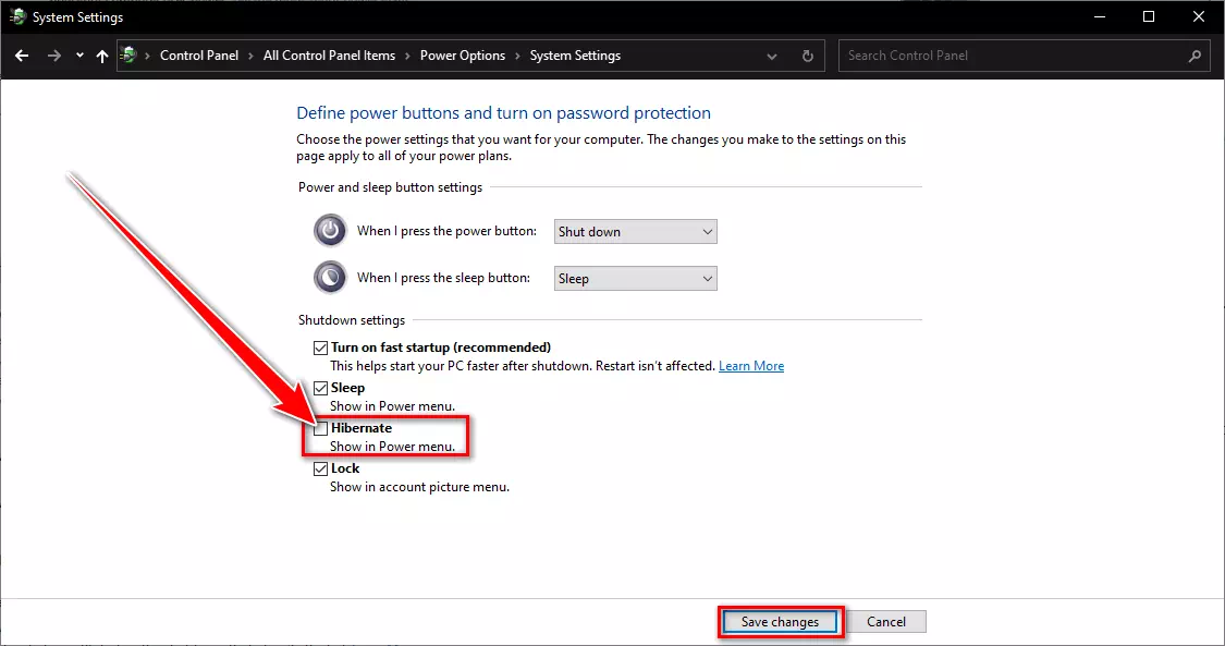 Hibernate - ສະແດງຢູ່ໃນເມນູພະລັງງານ windows 10