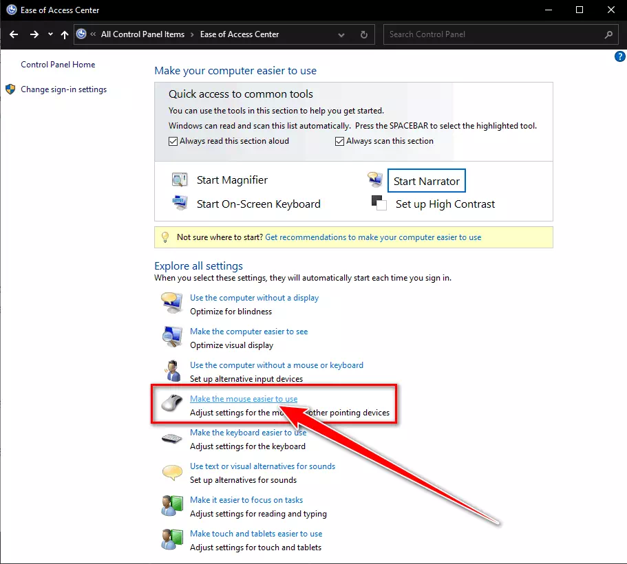 ਮਾਊਸ ਨੂੰ ਵਰਤਣ ਲਈ ਆਸਾਨ ਬਣਾਓ