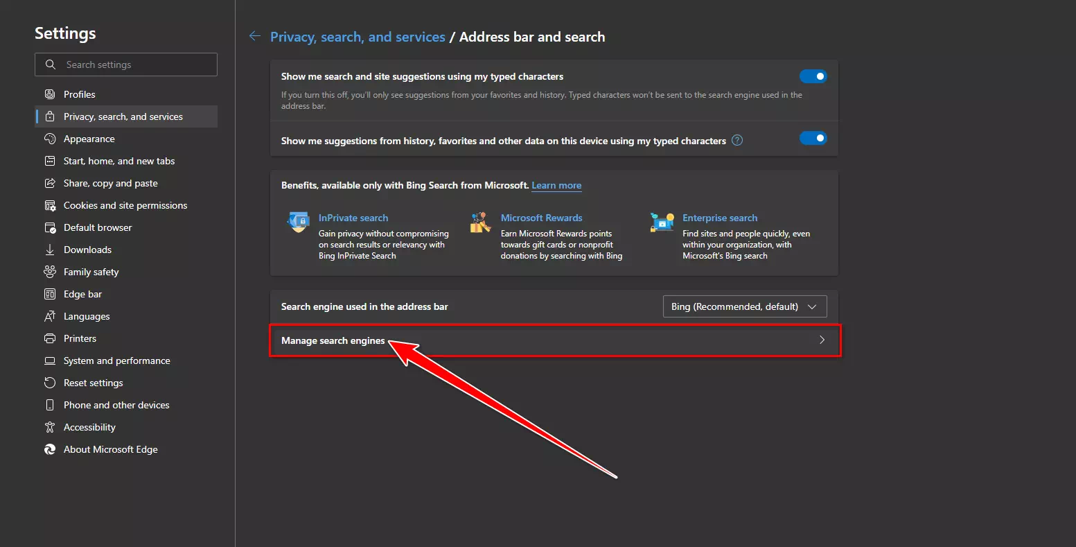 Manage search engines on Microsoft Edge