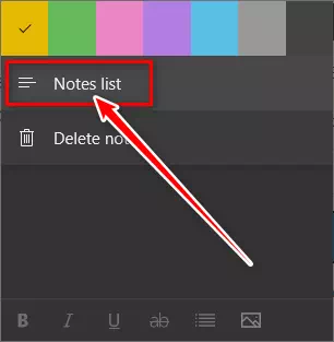 Sticky notes View Notes List