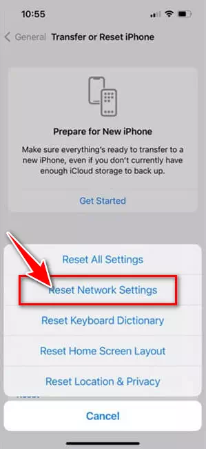 Da dréckt Reset Network Settings