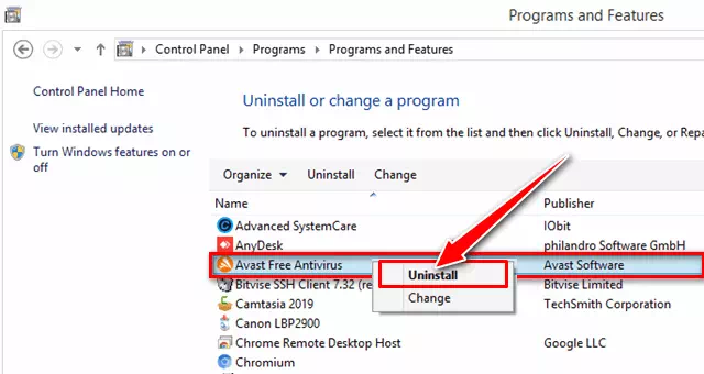 Rimuovere il software antivirus