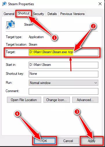 ابدأ Steam باستخدام TCP