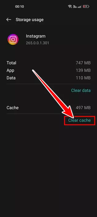 Clear Cache વિકલ્પ પર ક્લિક કરો