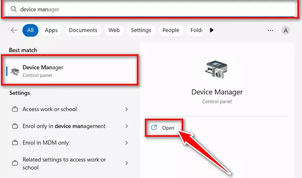 I-klik ang buton sa Windows ug pangitaa ang Device Manager