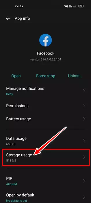 اضغط على Storage Usage