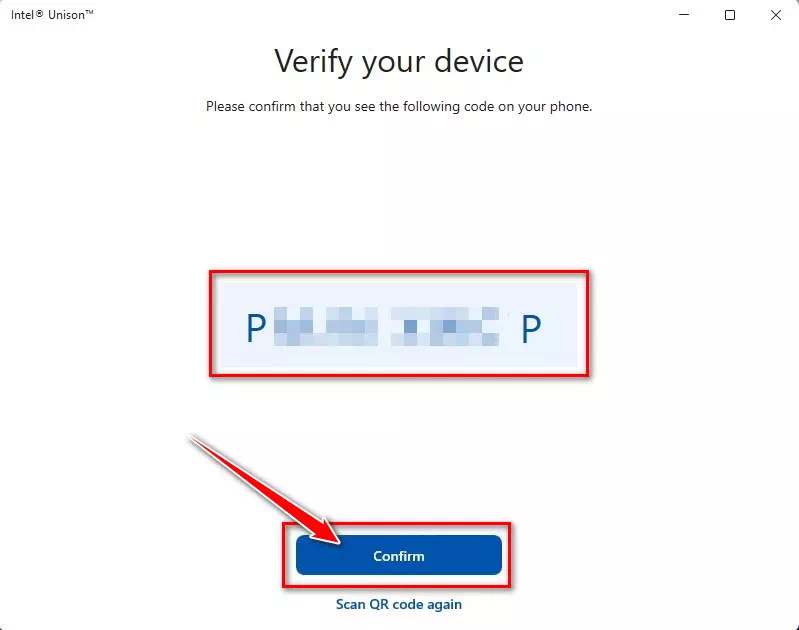 Трябва да се уверите, че иконата, показана на настолното приложение, съвпада с иконата, показана на вашия мобилен телефон в Intel Unison