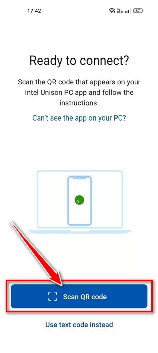 Сканирайте QR кода, показан в настолното приложение Intel Unison