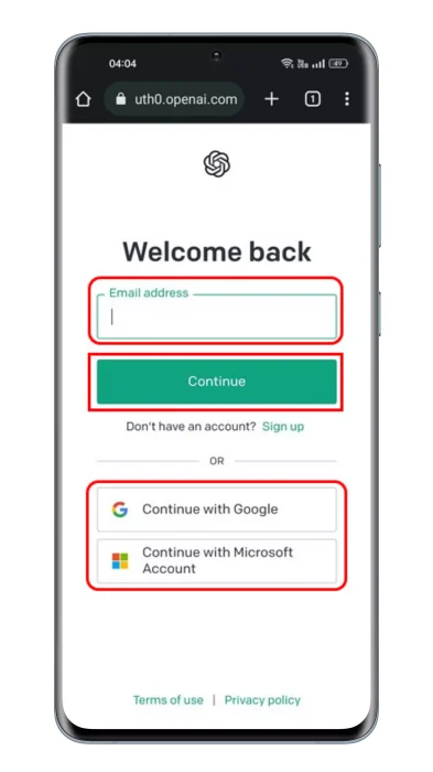 ป้อนข้อมูลรับรองบัญชี ChatGPT ของคุณ