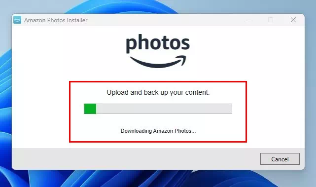 الآن عليك الانتظار حتى يتم تنزيل تطبيق Amazon Photos Desktop وتثبيته على جهاز الكمبيوتر