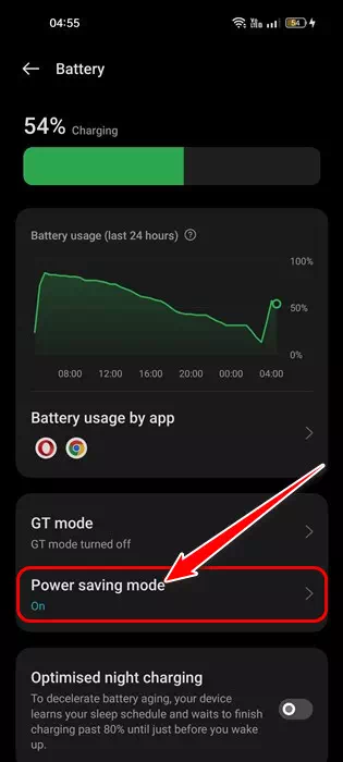 Tik in Battery op Kragbesparingsmodus