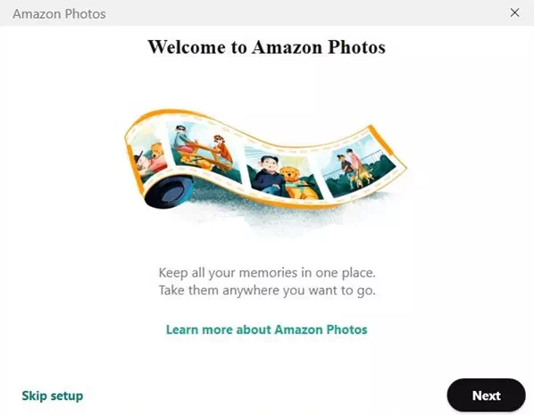 Amazon Photos سترى شاشة الترحيب