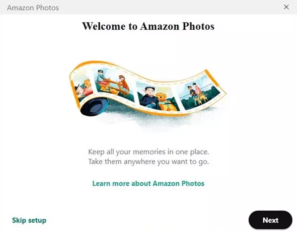 Amazon Photos Zobrazí se uvítací obrazovka