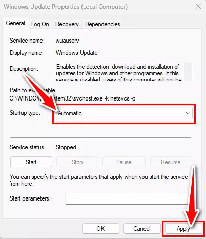 Automatic Windows Update on Services