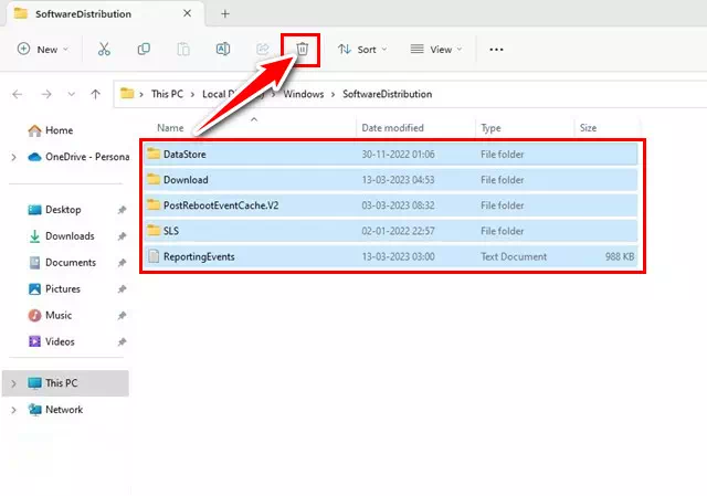 Delete files from SoftwareDistribution folder