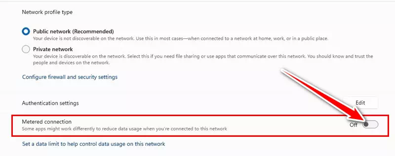 Disable Metered Connection