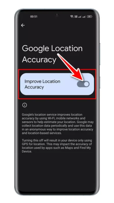 Google Maps قم بتمكين تحسين دقة الموقع في تطبيق
