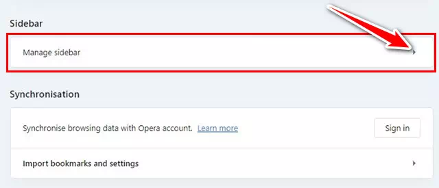 Opera Browser Manage Sidebar