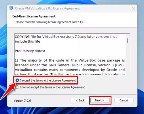 Oracle VM Virtualbox اقبل الشروط الواردة في اتفاقية الترخيص