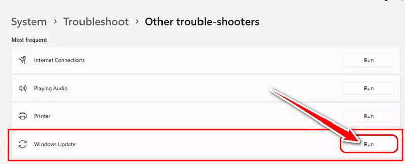 Run Windows Update Troubleshooter