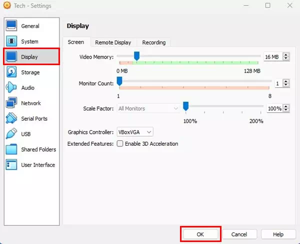 VirtualBox يمكنك ضبط العرض والتخزين والشبكة وأشياء أخرى كثيرة