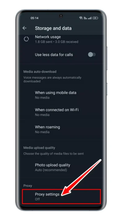 WhatsApp انقر فوق إعدادات البروكسي