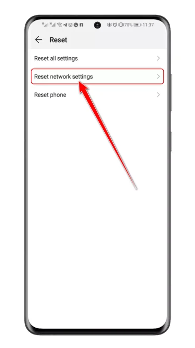 اضغط على خيار Reset Network Settings لإعادة تعيين إعدادات الشبكة