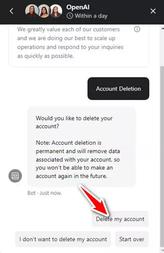 Delete my account ChatGPT