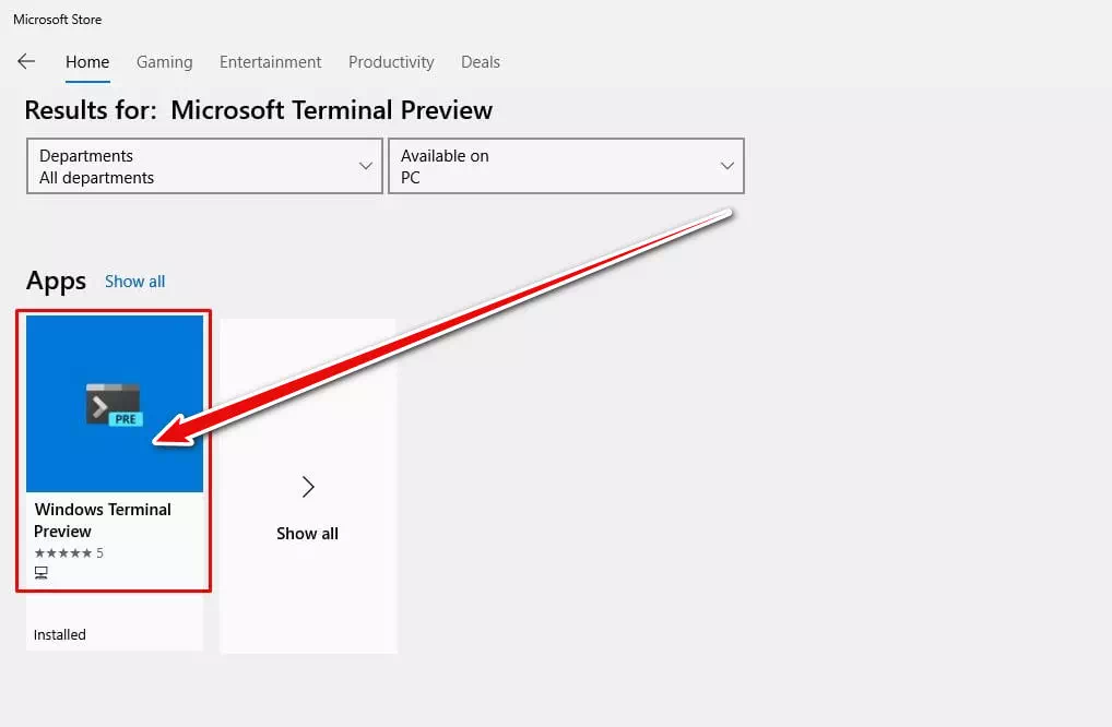 ابحث عن Windows Terminal Preview