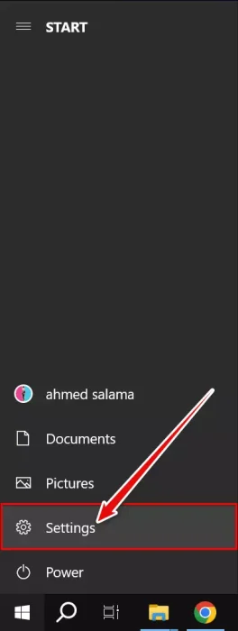 انقر فوق قائمة Start في ويندوز وحدد Settings