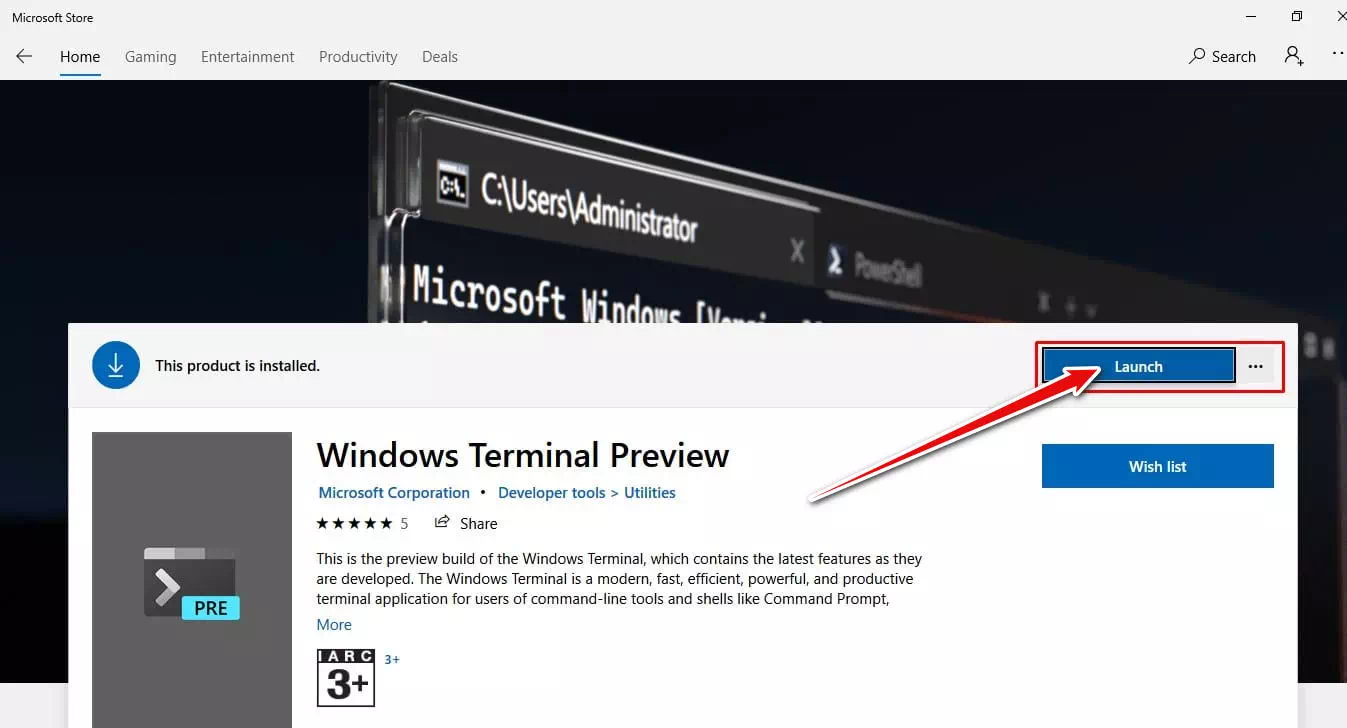 قم بتشغيل تطبيق Windows Terminal