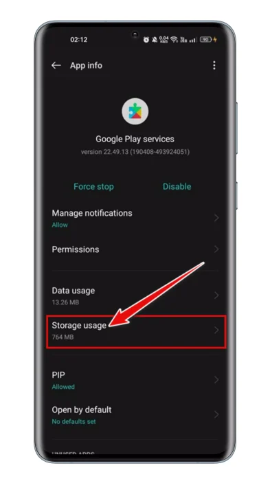 Google Play Services Storage Usage