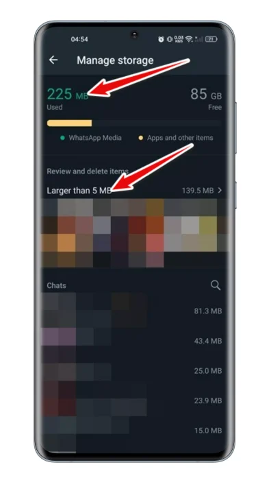 WhatsApp Manage Storage