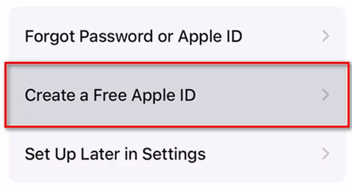 قم بإنشاء Apple ID من الإعداد