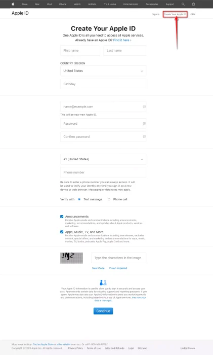 Create Apple ID on the web