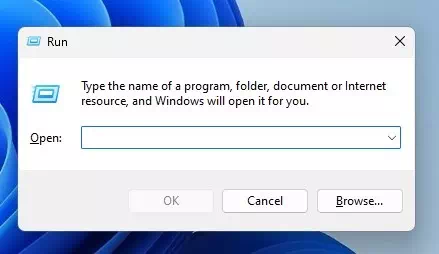 RUN dialog box on windows 11