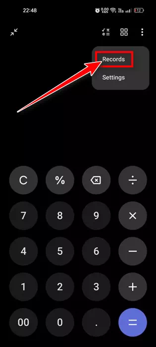 Выберите записи в калькуляторе Realme