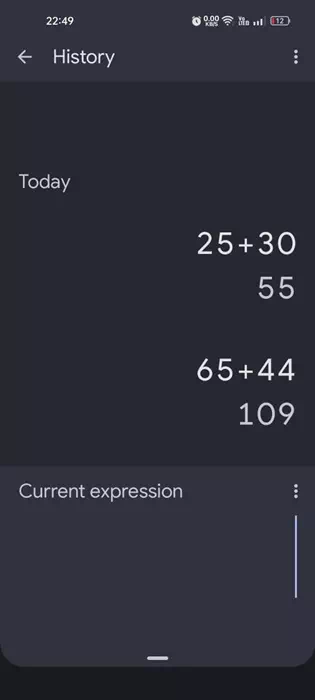 Просмотреть всю историю калькулятора, сохраненную в Google Calculator
