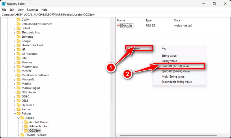 New > DWORD (32-bit) Value