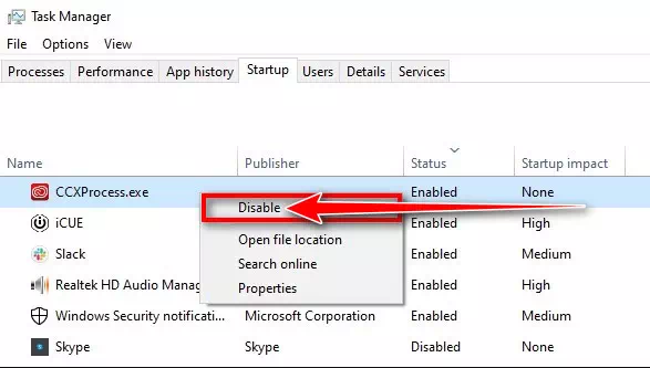 Disable CCXProcess.exe from the Task Manager