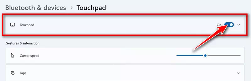 Kapcsolja ki az érintőpad váltógombját