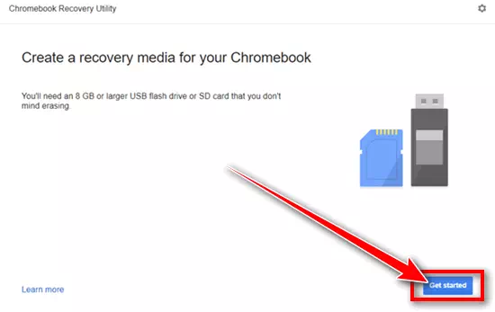 Chrome Recovery Utility klicka på Kom igång