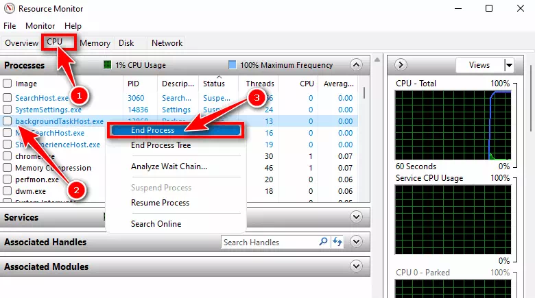 បិទកម្មវិធីទាំងអស់ពី Resource Monitor