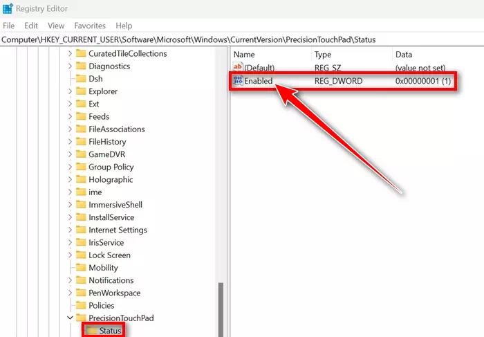 Disable Touchpad on Windows 11 by Registry Editor