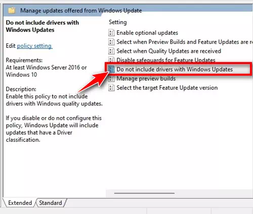 Do not include drivers with Windows Updates