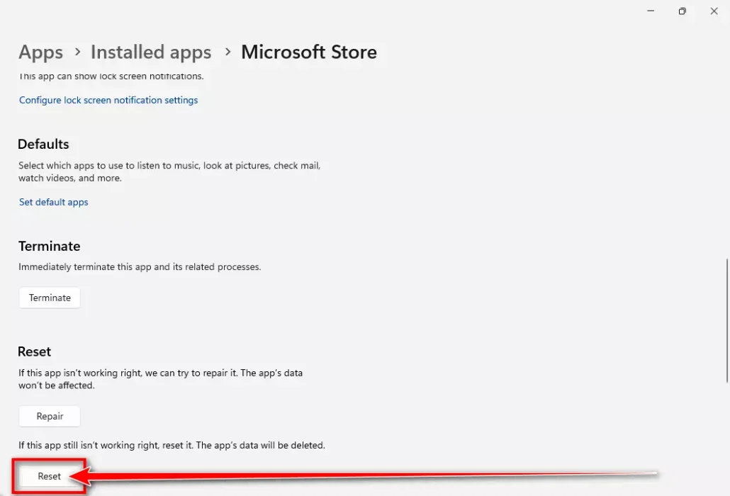 Reset Microsoft Store